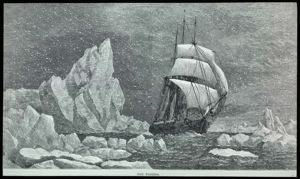 Image: Ship Sailing Past Iceberg, Melville Bay, Engraving